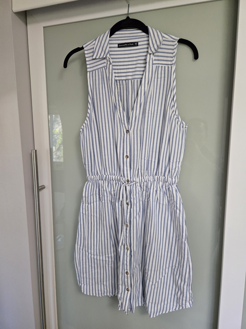 Abercrombie & Fitch Blue and White Striped Sleeveless Shirt Dress Size MT